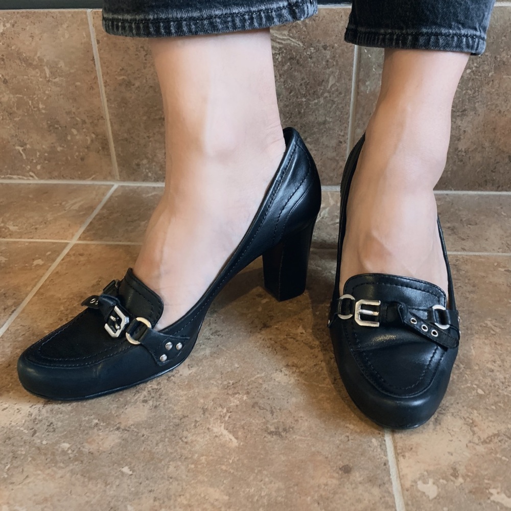 Franco Sarto Leather Heel Loafers